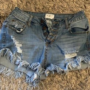 Distress blue jean shorts